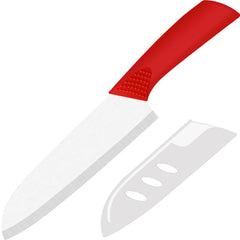 Rynal Ceramic Knife Santoku Knife (Meats Fruits Vegetables Knife) - 7 Inch Red