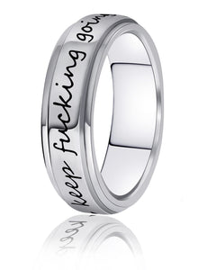 Spinner Ring for Women Anxiety Fidget | 6mm Stainless Steel Womens Inspirational Keep going Anxiety Ring for Ladies Fidget Ring Stress Relief Jewelry Gift for Girlfriend Wife Size 9