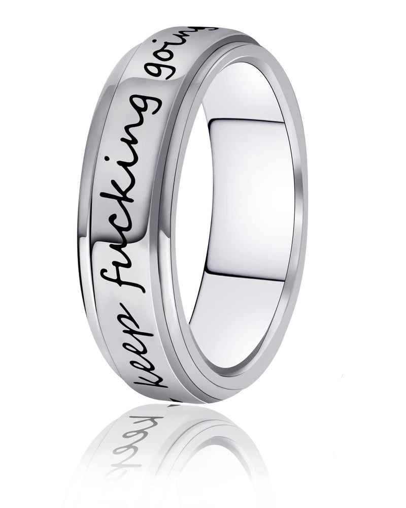 Spinner Ring for Women Anxiety Fidget | 6mm Stainless Steel Womens Inspirational Keep going Anxiety Ring for Ladies Fidget Ring Stress Relief Jewelry Gift for Girlfriend Wife Size 9