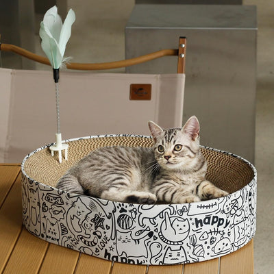 2in1 Oval Cat Scratcher Bed - Graffit