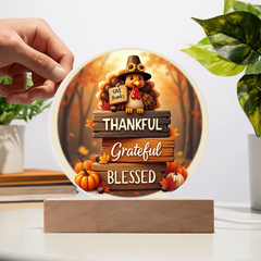 Thanksgiving “Thankful, Grateful, Blessed” LED Acrylic Plaque