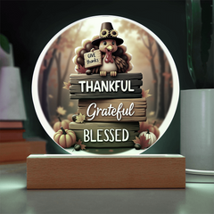 Thanksgiving “Thankful, Grateful, Blessed” LED Acrylic Plaque