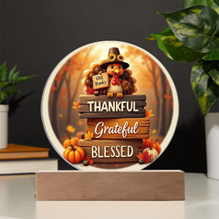 Thanksgiving “Thankful, Grateful, Blessed” LED Acrylic Plaque