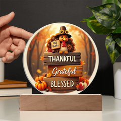 Thanksgiving “Thankful, Grateful, Blessed” LED Acrylic Plaque