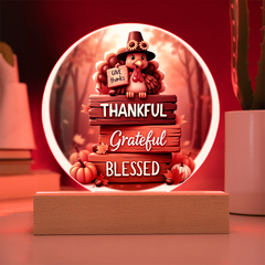 Thanksgiving “Thankful, Grateful, Blessed” LED Acrylic Plaque